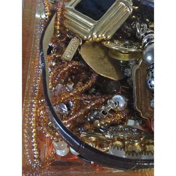 Mystery Jewelry Jar in Jeanette Amberina Glass Dish With Lid Red Yellow Pedestal - Picture 3 of 8